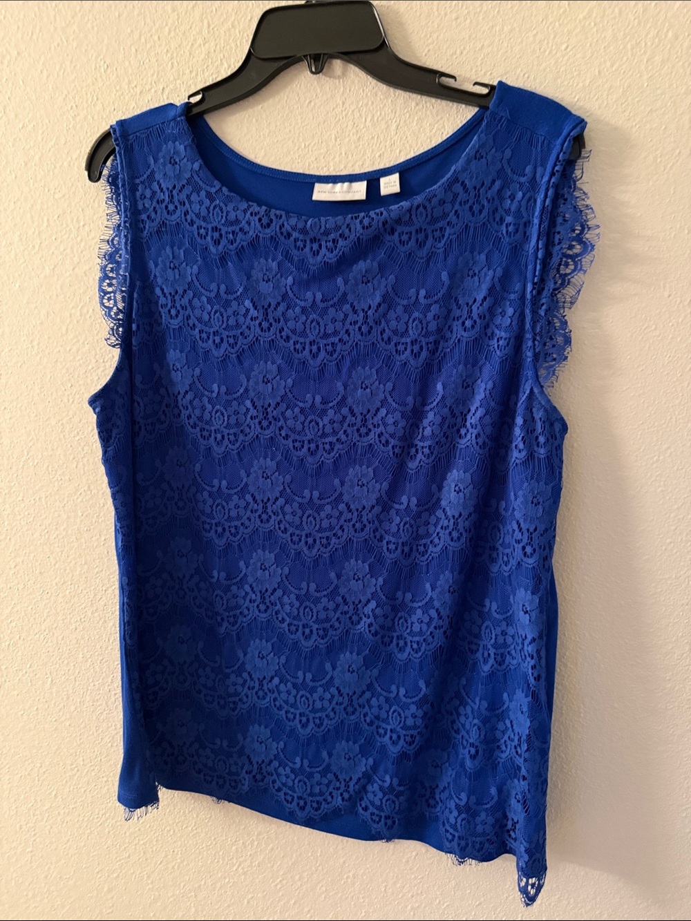 New York & Company Royal Blue Lace Sleeveless Top